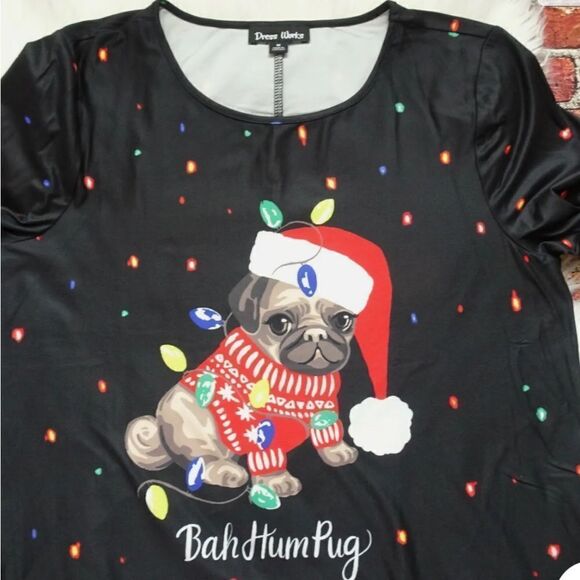 Bah Hum Pug Dress Works Size Medium Dog Santa Festive Holiday Dresses - Picture 12 of 13